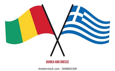Guinea and Greece Flags Crossed And Waving Flat Style. Official Proportion. Correct Colors.