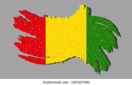 Guinea grunge flag, Guinea flag with shadow on isolated background, vector illustration