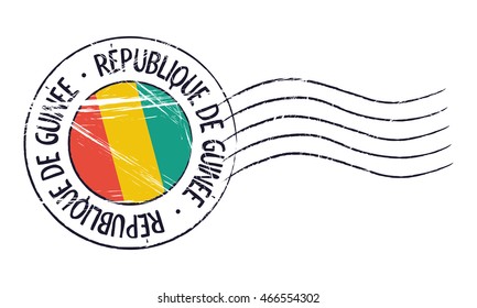 Guinea grunge postal stamp and flag on white background