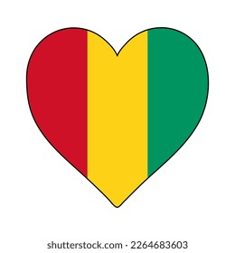 Bandera de forma de corazón de Guinea. Amo a Guinea. Visita Guinea. África del Sur. Unión Africana. Diseño gráfico de ilustración vectorial.