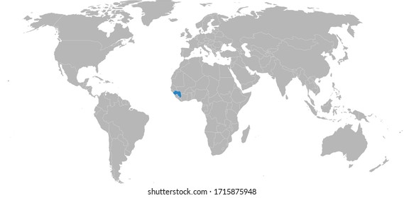 Guinea highlighted on world map. Light gray background. African country. Business concepts, diplomatic, trade, travel and economic relations.