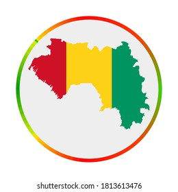 Guinea icon. Shape of the country with Guinea flag. Round sign with flag colors gradient ring. Neat vector illustration.