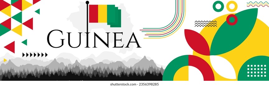 The Guinea Independence Day abstract banner design with flag and map. Flag color theme geometric pattern retro modern Illustration design. Red, yellow and green color template.