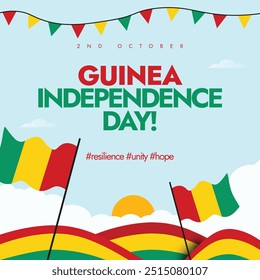 Fondo del Día de la Independencia de Guinea, Anuncio, diseño de post. 2 de octubre Día de la Independencia de Guinea Anuncio de celebración con sus banderas, Elementos de arte abstracto en colores de la bandera. Diseño de post conceptual Freedom