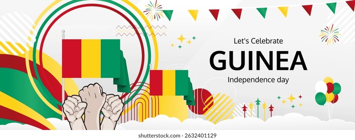 Guinea Independence Day modern greeting banner. 2 October Happy National Day. Festive horizontal background with flag colors, great for carnival poster, tourism campaign, holidays flash sale