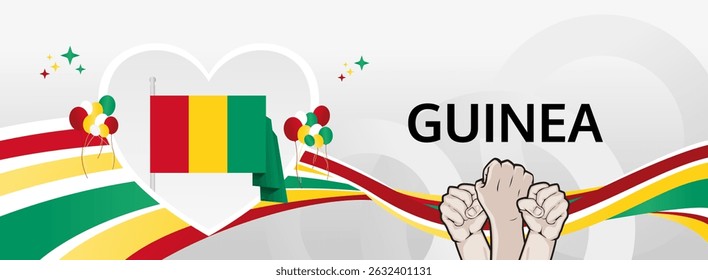 Guinea Independence Day modern greeting banner. 2 October Happy National Day. Festive horizontal background with flag colors, great for carnival poster, tourism campaign, holidays flash sale