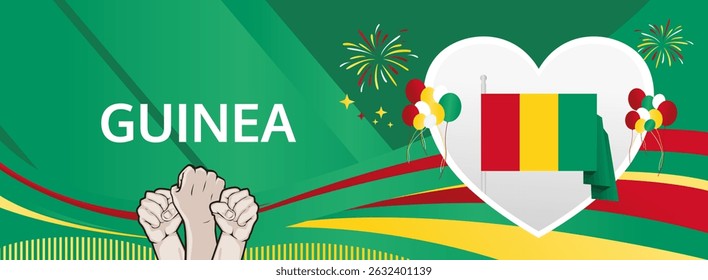 Guinea Independence Day modern greeting banner. 2 October Happy National Day. Festive horizontal background with flag colors, great for carnival poster, tourism campaign, holidays flash sale