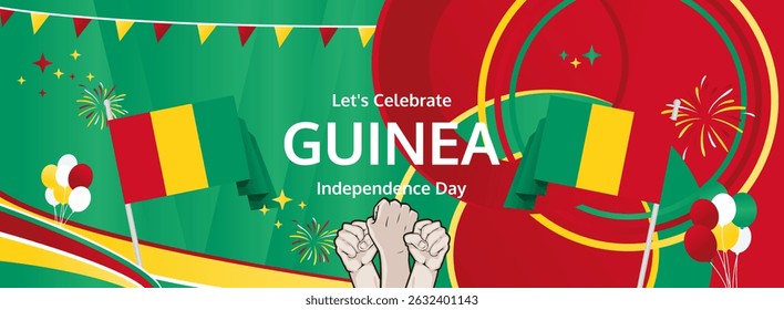 Guinea Independence Day modern greeting banner. 2 October Happy National Day. Festive horizontal background with flag colors, great for carnival poster, tourism campaign, holidays flash sale
