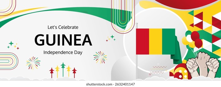 Guinea Independence Day modern greeting banner. 2 October Happy National Day. Festive horizontal background with flag colors, great for carnival poster, tourism campaign, holidays flash sale