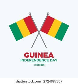 Ilustração vetorial do cartaz do Dia da Independência da Guiné. Duas bandeiras guineenses cruzadas em um ícone de mastro. Símbolo da bandeira guineense acenando. Modelo para plano de fundo, banner, cartão. 2 de outubro. Dia importante