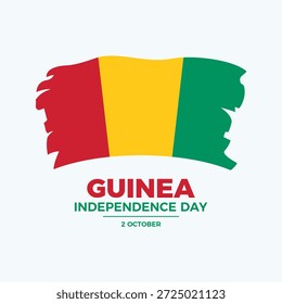 Ilustração vetorial do cartaz do Dia da Independência da Guiné. Ícone da bandeira Grunge da Guiné. Pintbrush símbolo da bandeira guineense. Modelo para plano de fundo, banner, cartão. 2 de outubro. Dia importante