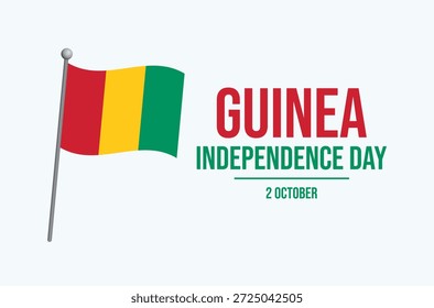 Ilustración vectorial de póster del Día de la Independencia de Guinea. Bandera guineana en un icono de poste. Símbolo de la bandera de Guinea. Plantilla para el fondo, Anuncio, tarjeta. 2 de octubre. Día importante