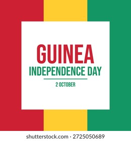 Ilustração vetorial do cartaz do Dia da Independência da Guiné. Vetor de quadro quadrado da bandeira da Guiné. Símbolo da bandeira guineense. Modelo para plano de fundo, banner, cartão. 2 de outubro. Dia importante