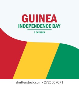 Ilustração vetorial do cartaz do Dia da Independência da Guiné. Vetor de moldura de bandeira guineense ondulante. Símbolo da bandeira guineense. Modelo para plano de fundo, banner, cartão. 2 de outubro. Dia importante