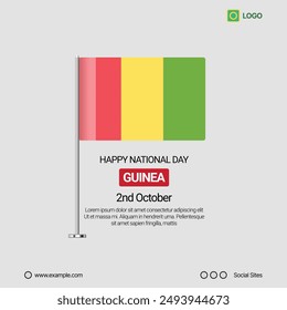 Guinea Independence Day Social Media Banner, Editable Vector Design with Flag