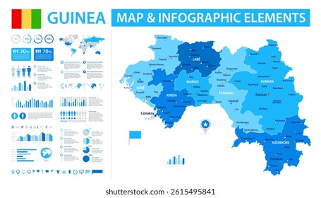 Guinea Infographic Map with Data Visualization Elements - Vector Map of Guinea