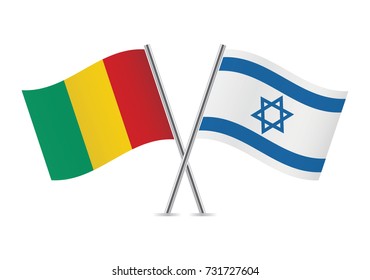Guinea and Israel crossed flags. Guinean and Israeli flags on white background. Vector icon set. Vector illustration.