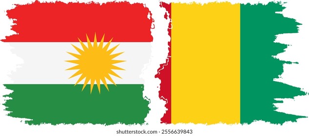 Guinea and  Kurdistan grunge flags connection, vector