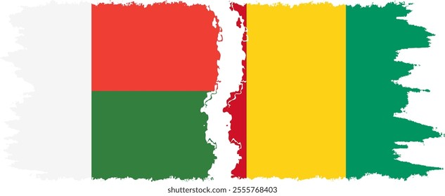 Guinea and Madagascar grunge flags connection, vector