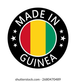 Guinea Hecho en sello en círculo con Plantilla de Vector de la bandera sobre fondo blanco