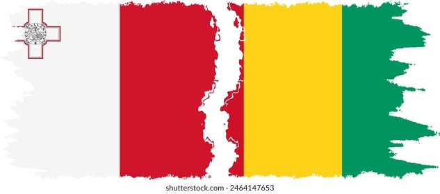 Guinea and Malta grunge flags connection, vector