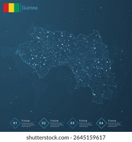 Guinea map abstract geometric mesh polygonal light. Business wireframe mesh spheres from flying debris. Blue structure style vector illustration concept.