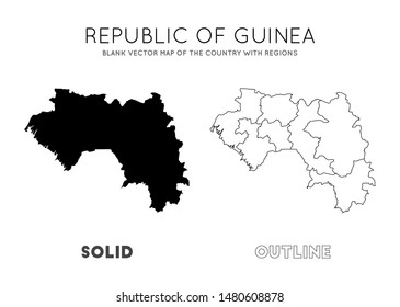 Guinea map. Blank vector map of the country with regions. Borders of Guinea for your infographic. Vector illustration.