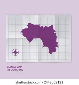 Guinea map country in folded grid paper	