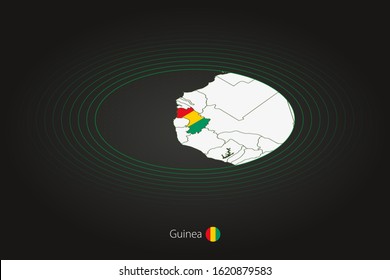 Guinea map in dark color, oval map with neighboring countries. Vector map and flag of Guinea