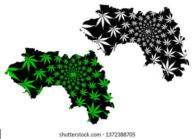 Guinea - map is designed cannabis leaf green and black, Republic of Guinea (Guinea-Conakry) map made of marijuana (marihuana,THC) foliage,