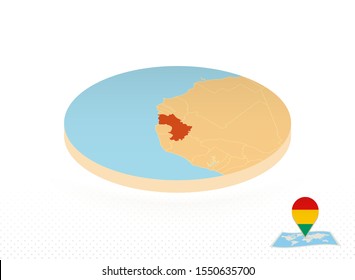 Guinea map designed in isometric style, orange circle map of Guinea for web, infographic and more.   