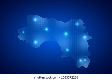 Guinea map with dotted style and glowing points star on blue background , Vector illustration