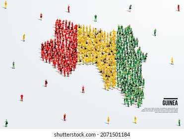 Guinea Map and Flag. A large group of people in the Guinea flag color form to create the map. Vector Illustration.