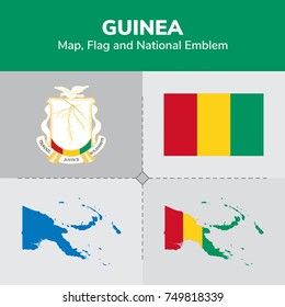 Guinea Map, Flag and National Emblem 