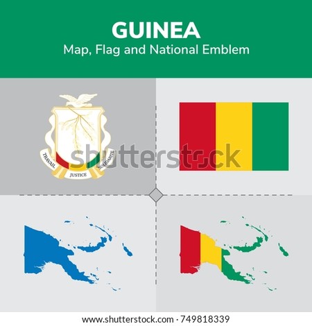 Guinea Map, Flag and National Emblem 