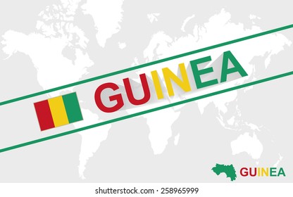 Guinea map flag and text illustration, on world map