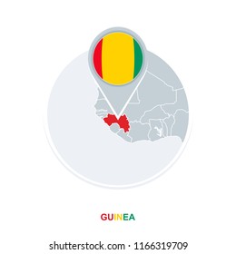 Guinea map and flag, vector map icon with highlighted Guinea