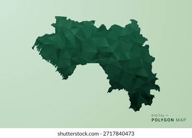Mapa de Guinea - Ilustración vectorial de estilo de polígono verde, diseño geométrico de bajo poli con silueta limpia sobre fondo verde suave.