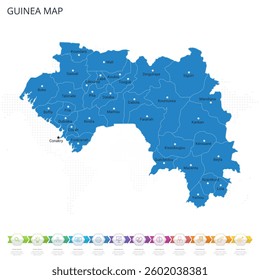 Guinea Map - Infographic detailed map with regions and cities of the country. Vector illustration EPS10.