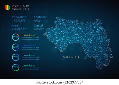 Guinea map infographics vector template with abstract geometric mesh polygonal light concept on blue background. Template for diagram, graph, presentation and chart.
