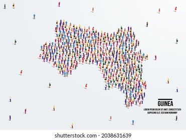 Guinea Map. A large group of people form to create a shape of the Guinea Map. vector illustration.
