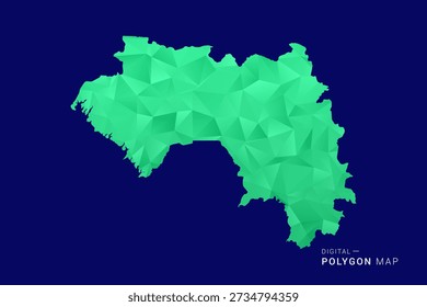 Mapa de Guinea - Vector de bajo polígono polivinílico, silueta triangulada geométrica en tonos verdes y azules, estilo moderno limpio, fondo aislado para uso infográfico.