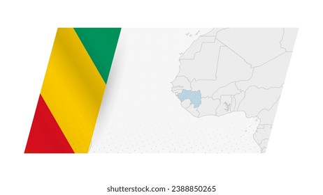 Guinea map in modern style with flag of Guinea on left side. Vector illustration of a map.
