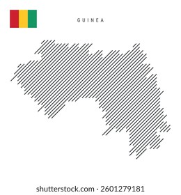Guinea map from pattern of black slanted parallel lines. Flat vector illustration isolated on white