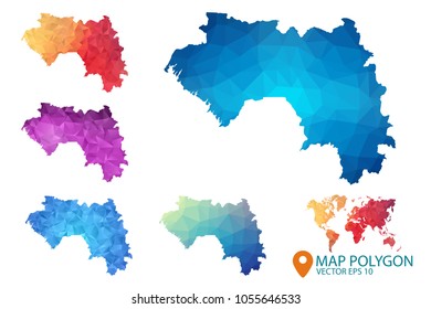 Guinea Map - Set of geometric rumpled triangular low poly style gradient graphic background , Map world polygonal design for your . Vector illustration eps 10.