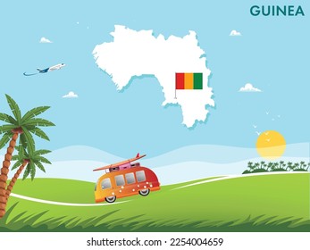 Guinea map with travel and tourism theme vector illustration design