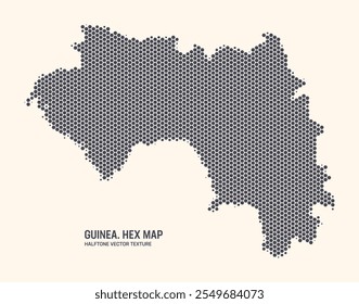 Guinea Map Vector Hexagonal Halftone Pattern Isolate On Light Background. Hex Texture in the Form of Map of Guinea. Modern Technological Military Contour Map of Guinea for Design or Business Projects