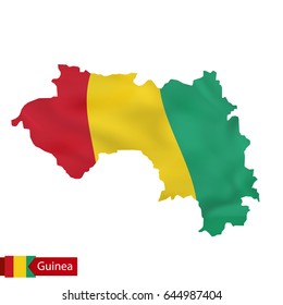 Guinea map with waving flag of country. Vector illustration.