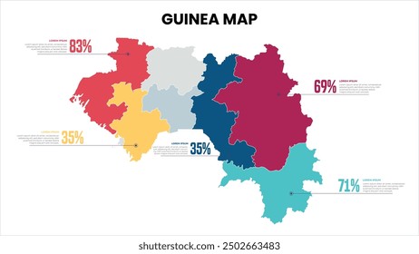 Guinea Modern Map Percentage Infographic Template, Detailed infographic map of Guinea