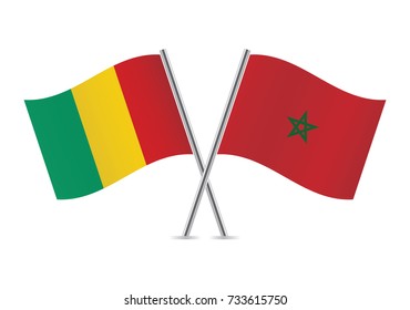 Guinea and Morocco crossed flags. Guinean and Moroccan flags on white background. Vector icon set. Vector illustration.